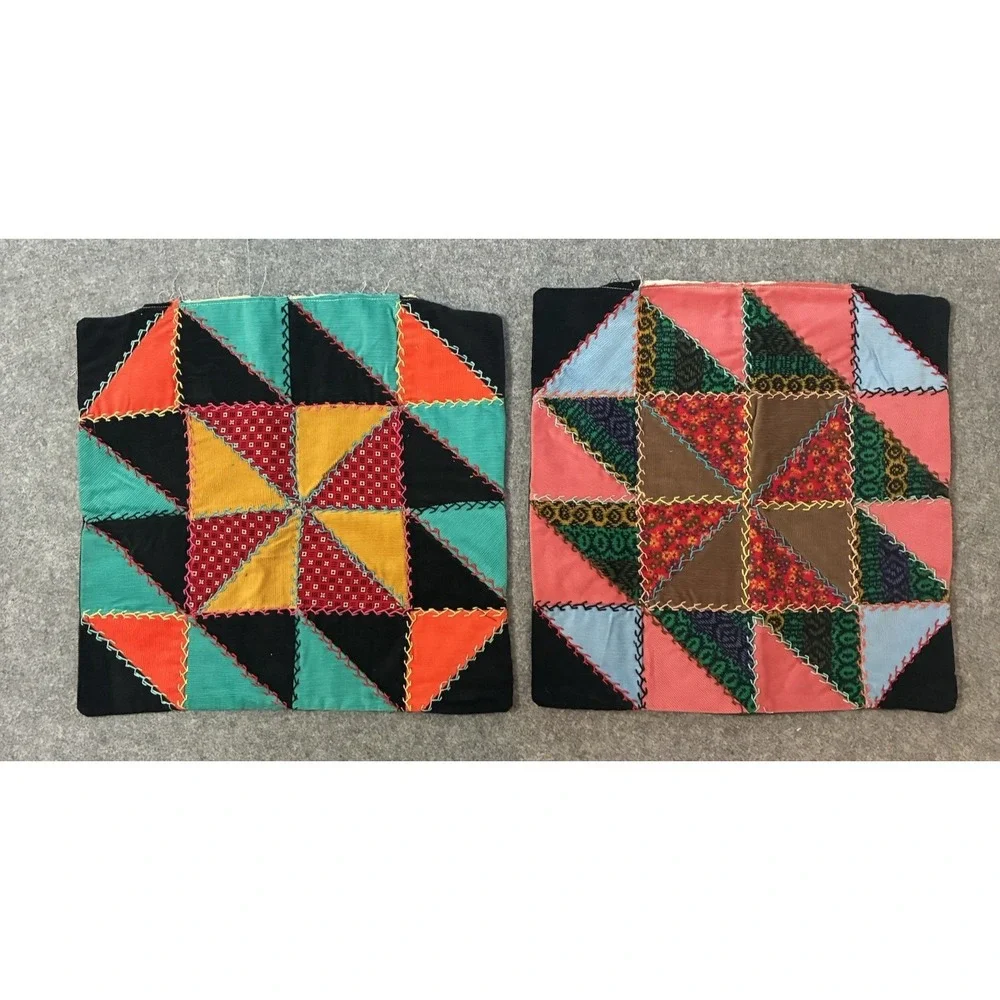 Vintage Crazy Quilt Patchwork Pillow Sham Cover Throw Set Cottagecore Top Boho